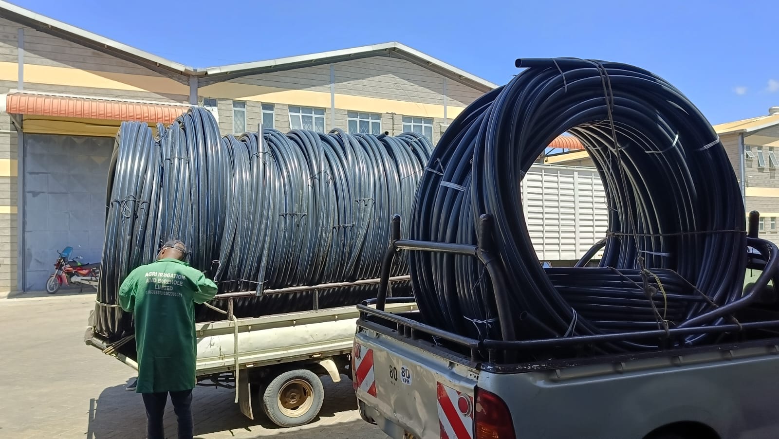 hdpe pipes being packaged